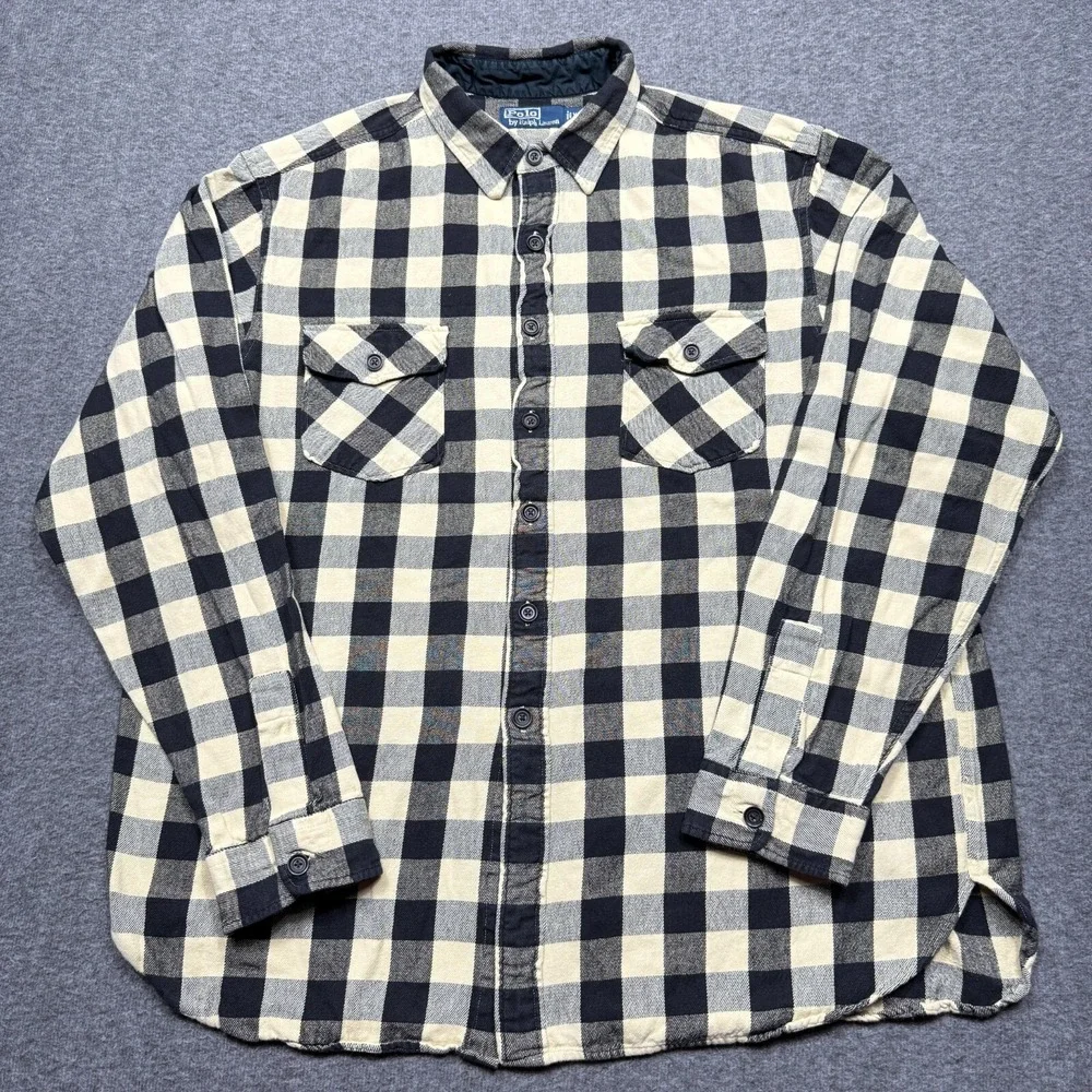 Polo Ralph Lauren Shirt Jacket Mens XXL Blue Buffalo Plaid Flannel Button Up